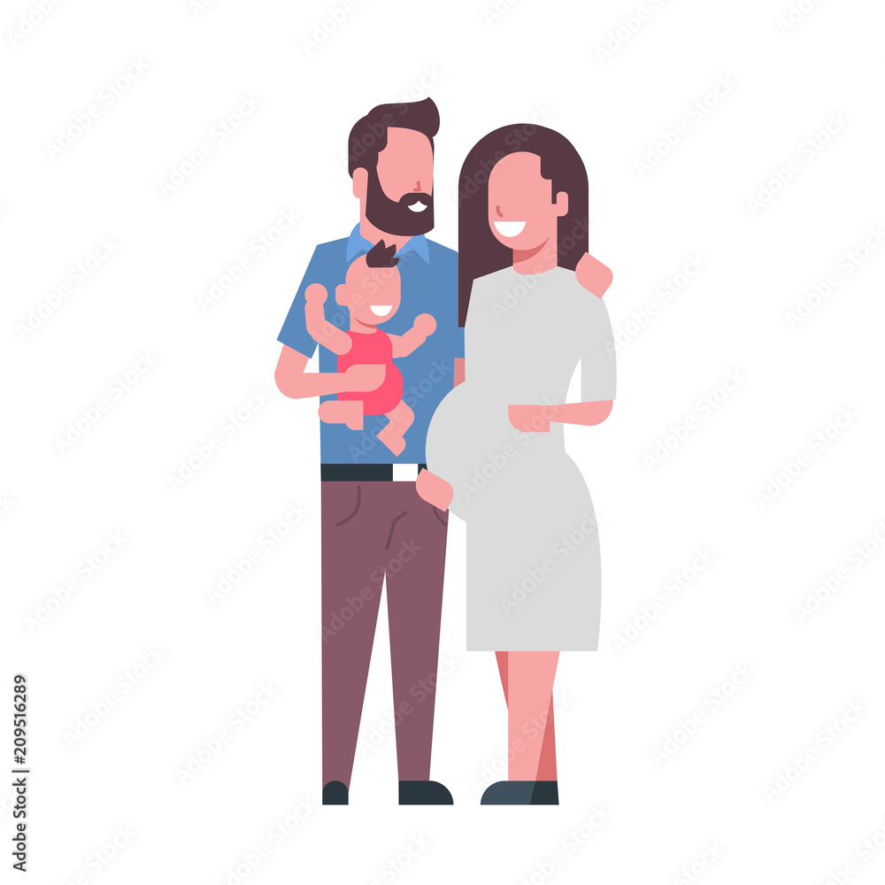 pregnant mother father hold baby son full length avatar on white background, successful family concept, flat cartoon vector illustration pregnant mother father hold baby son full length avatar on white background, successful family concept, flat cartoon vector illustration