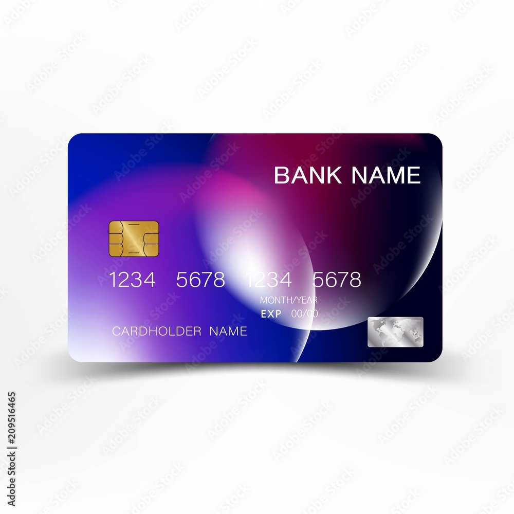 Credit card design. Mix blue with purple color. Vector illustration EPS10. 