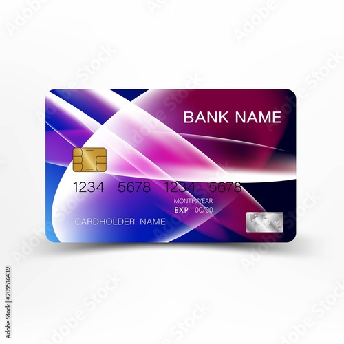 Credit card design. Mix blue with purple color. Vector illustration EPS10. 