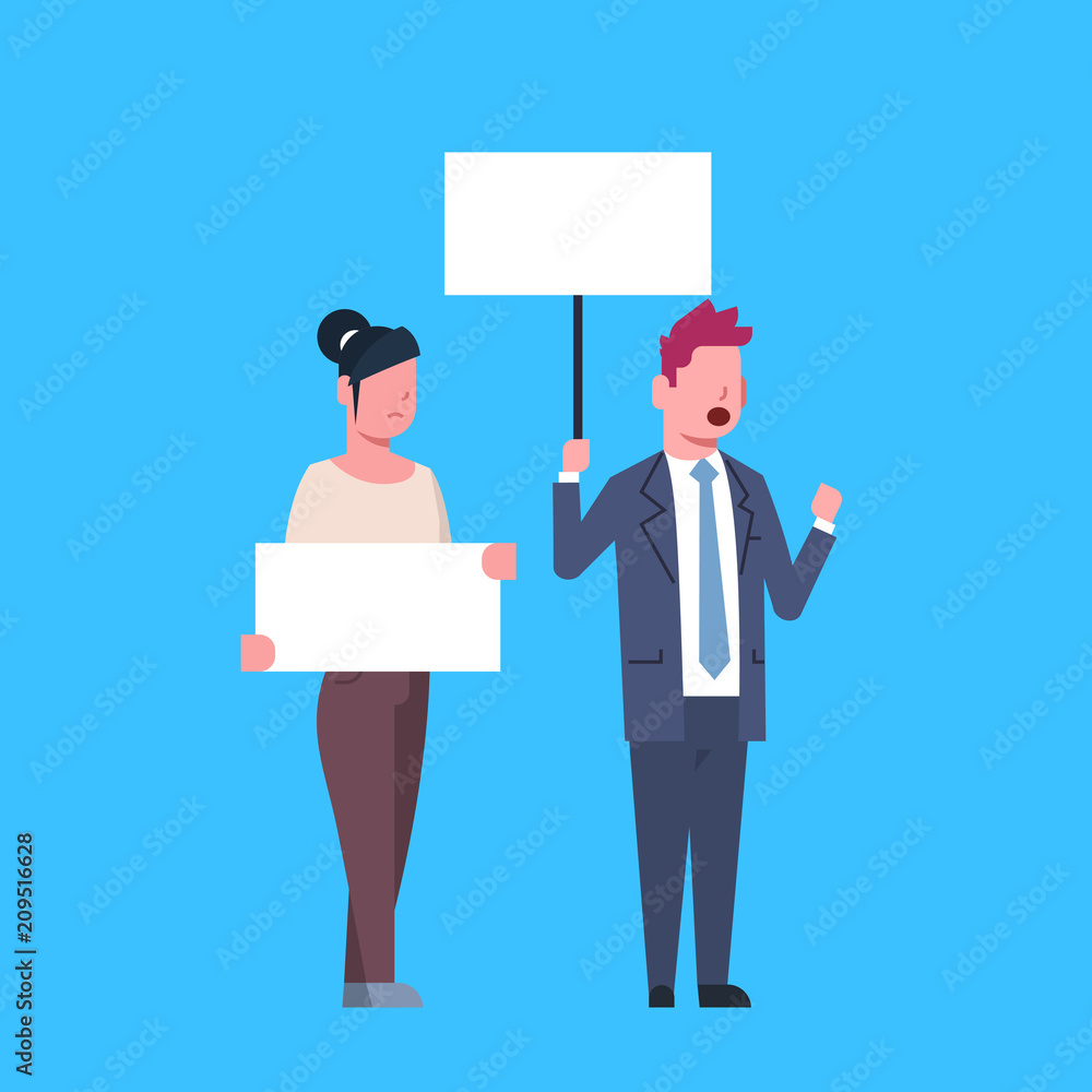 business people holding empty boards and shouting at the strike action blue background protection of personal data storage General Data Protection Regulation GDPR concept vector illustration business people holding empty boards and shouting at the strike action blue background protection of personal data storage General Data Protection Regulation GDPR concept vector illustration