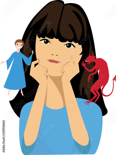 angel and demon on the shoulders of girls