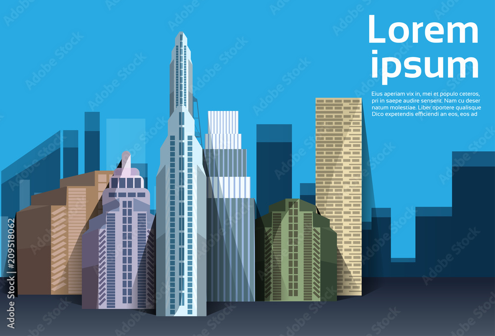 City skyscraper view nature pollution over cityscape background skyline copy space flat vector illustration