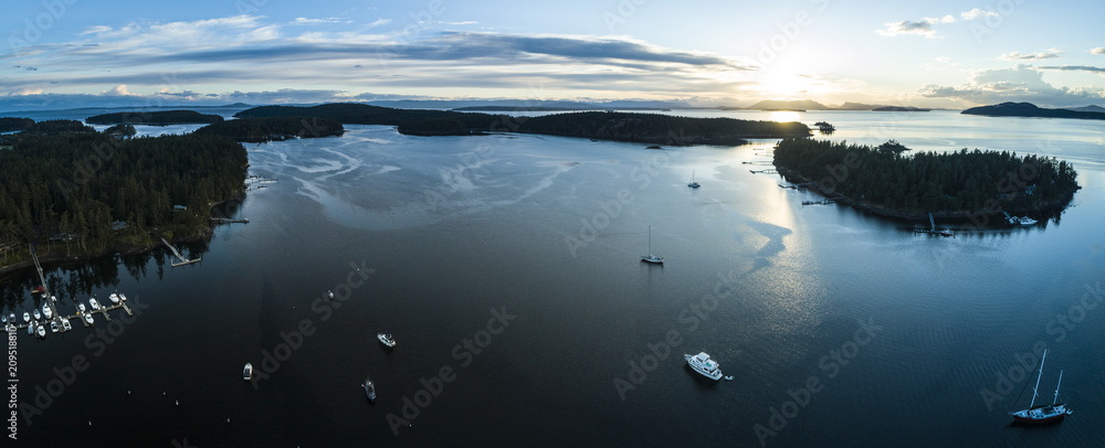 Roche Harbor Washington Sailboats and Yachts Aerial View at Sunset
