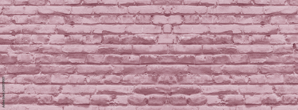  banner brick wall covered with neutral pink lime - obrazy, fototapety, plakaty 