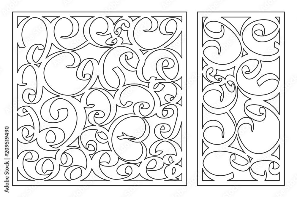 Template for cutting. Abstract line pattern. Laser cut. Set ratio 1:2, 1:1. Vector illustration.