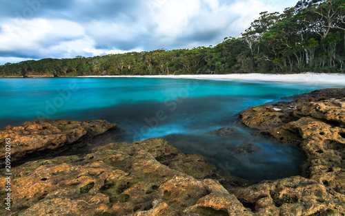 Long exposure of the ocean at dusk in the Jervis Bay National Park, New South Wales, Australia.