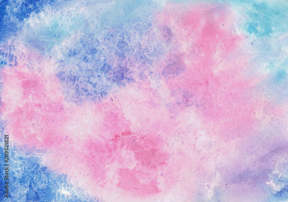 Fashion watercolor background for design in blue and pink colors.