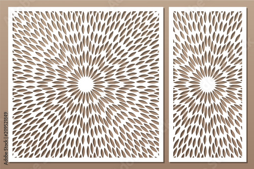 Set decorative card for cutting. Scandinavian style pattern. Laser cut panel. Ratio 1:1, 1:2. Vector illustration.