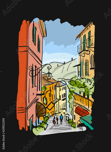 Old european street, sketch for your design