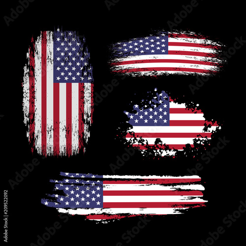 Vector set of american distress flags on black. Flags of USA