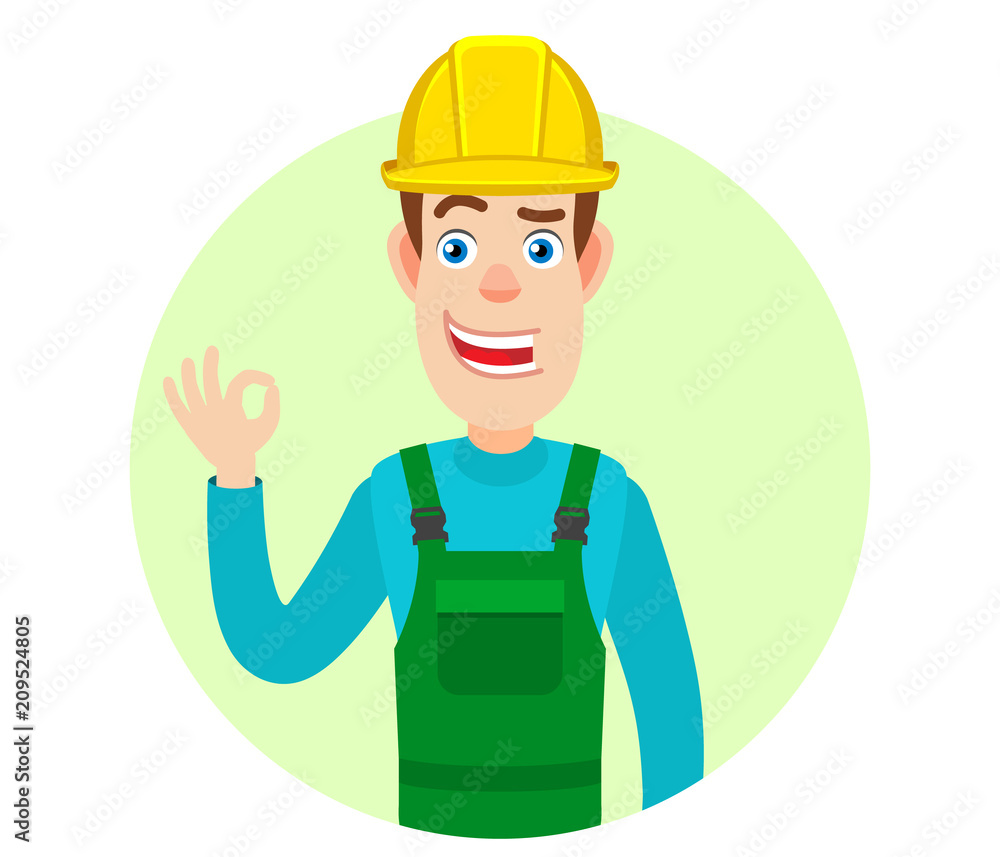Builder showing a okay hand sign Builder showing a okay hand sign