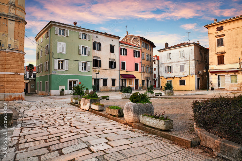 Porec, Istria, Croatia: ancient square in the old town