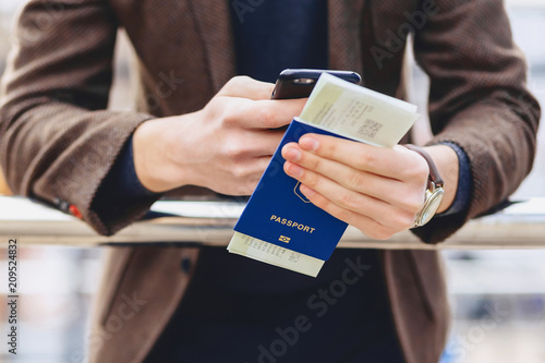 closup phone passport and tickets