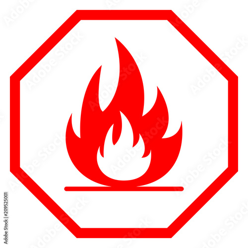 FIRE HAZARD sign. Octagon. Vector.