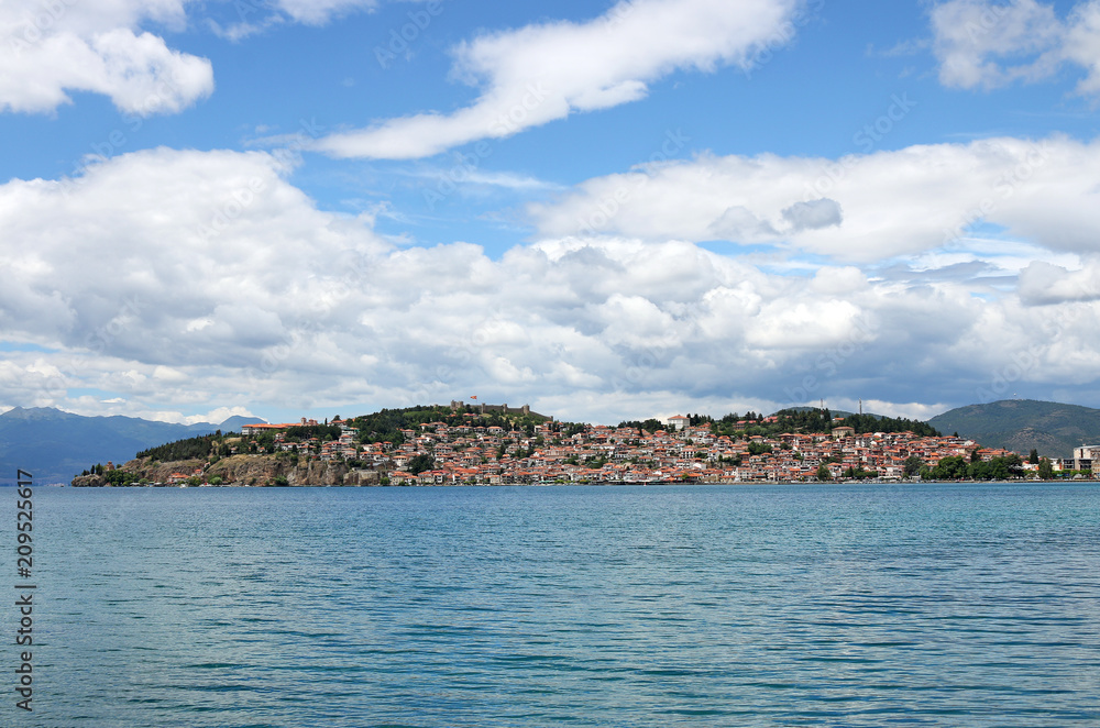 Ohrid city and lake landscape Macedonia summer season