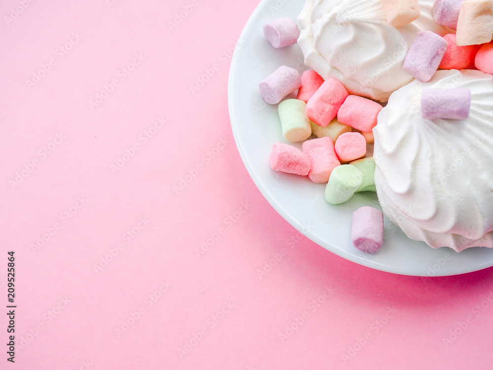 Pink and white marshmallow with pink dishes, Rose marshmallow Zephyr