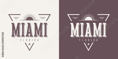 Miami Florida textured vintage vector t-shirt and apparel design