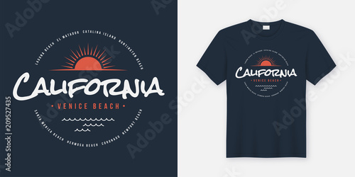 California Venice beach t-shirt and apparel design, typography, 