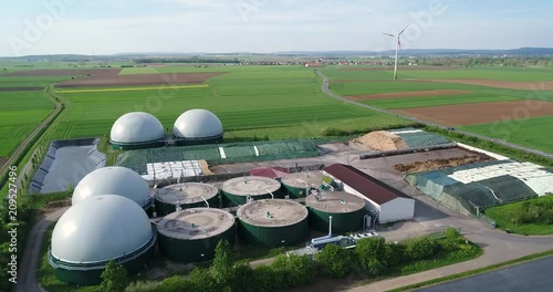 Aerial video of Biogas plant, alternative energy sources, renewable energy photo