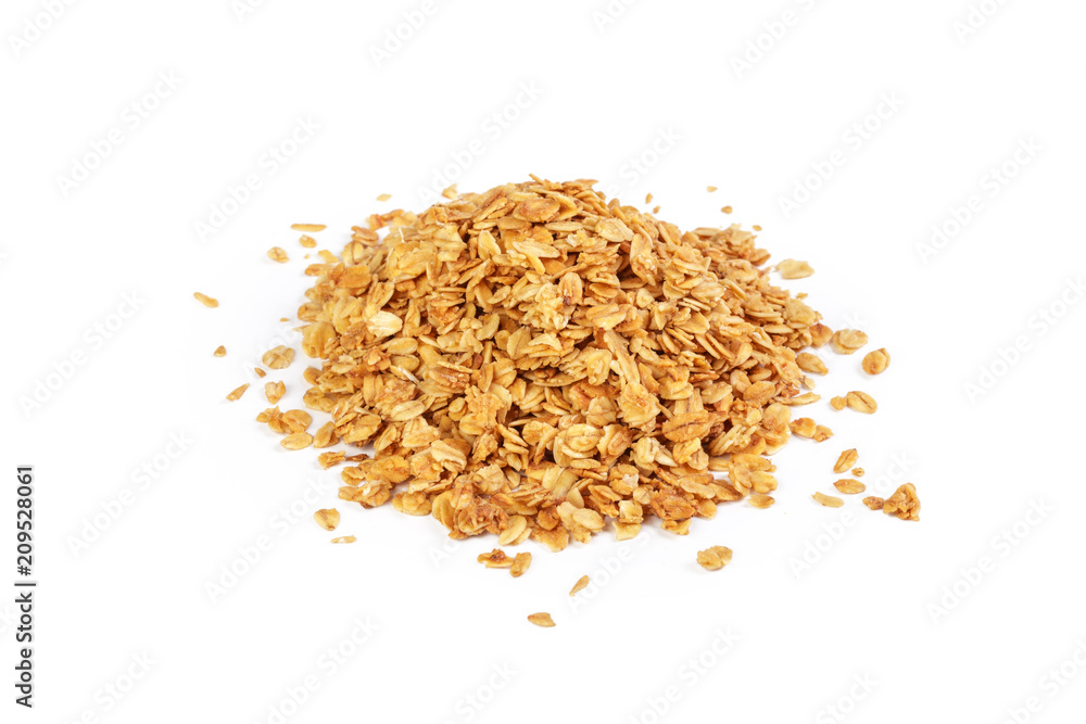 Oat Granola breakfast cereal isolated on white background Oat Granola breakfast cereal isolated on white background