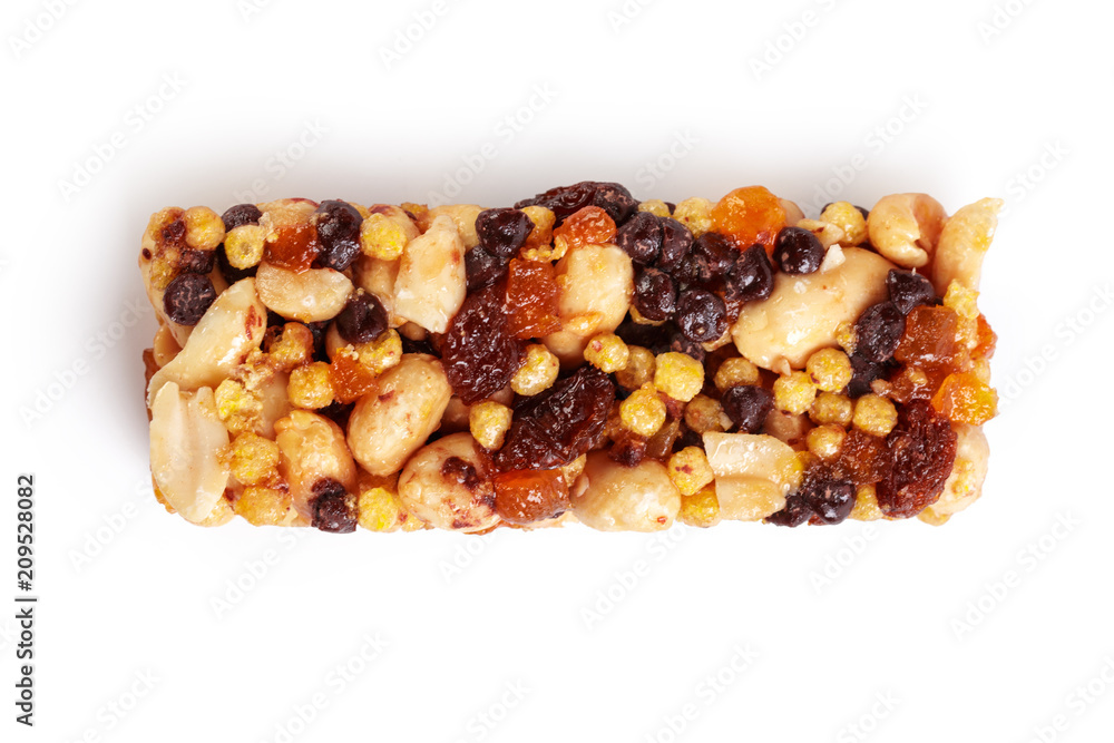 Healthy granola munchies on white background Healthy granola munchies on white background