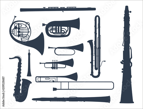 Wind musical instruments tools acoustic musician equipment orchestra vector illustration photo