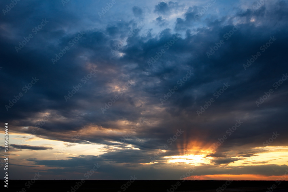 Amazing sky at sunset in Kazakhstan