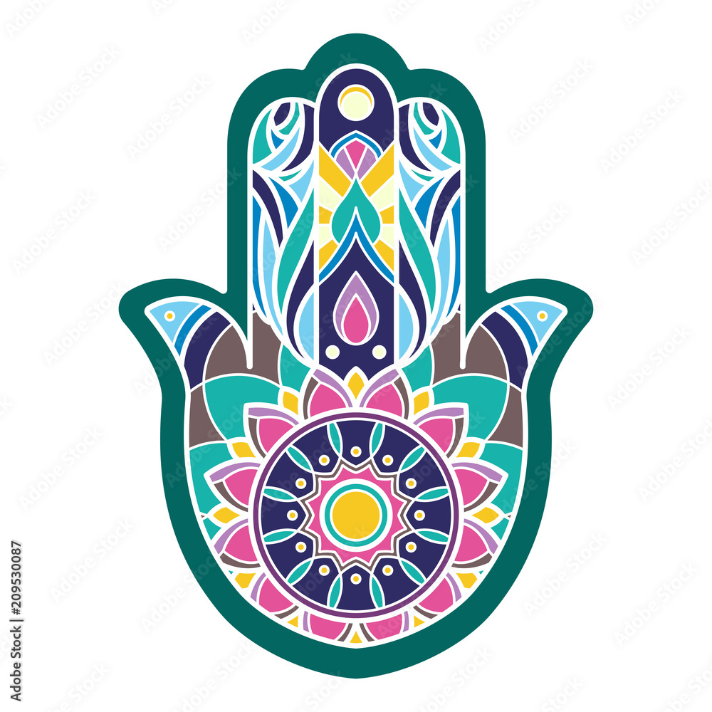 Naklejka premium Lineless colorful hamsa hand