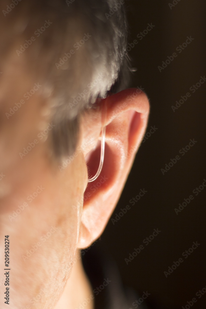 Deaf man hearing aid ear Deaf man hearing aid ear