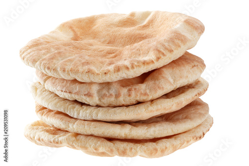 Stack of pita bread isolated on white background