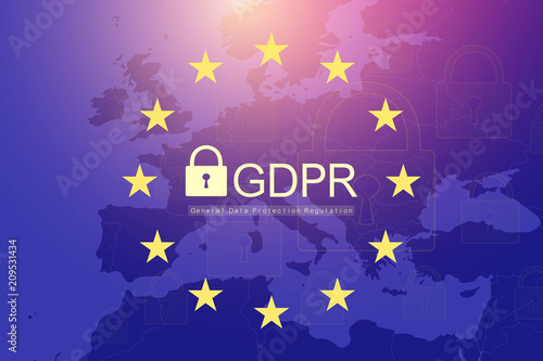 GDPR - General Data Protection Regulation. Dotted Europe map and flag. Protection of personal data. Vector illustration