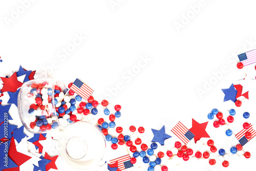 the us independence day, July 4, memorial day, patriotism and veterans, the holiday of the country , flags and swezy paper white-blue-red color , isolate