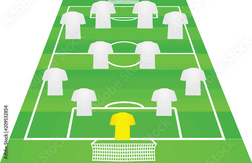 Soccer field with player formation. white jersey. vector illustration 
