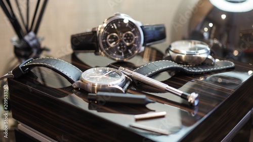 Closeup of luxury watches and tools.(Selected focus)
