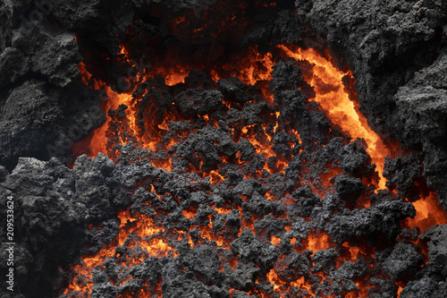 Close-up of a lava flow of volcano Kilauea on Hawaii