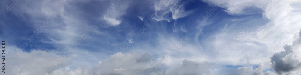 Vibrant color panoramic sky with cloud on a cloudy day. Beautiful cirrus cloud.