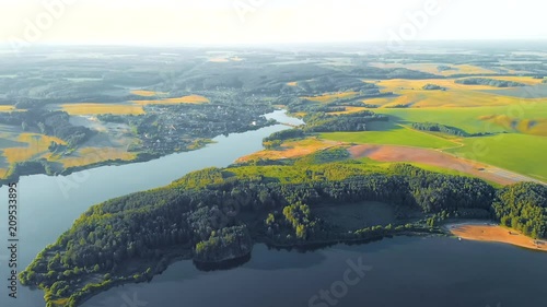 Drone footage of Dubrova water reservoir near Minsk at summer evening