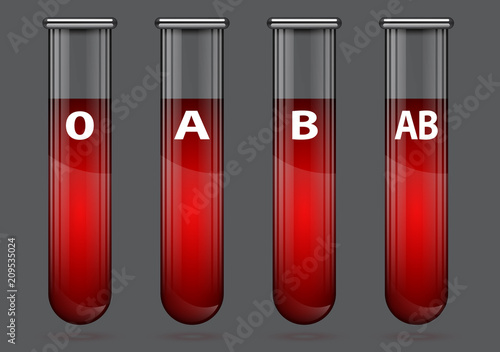 Different blood types in test tube illustration
