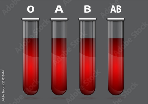Different blood types in test tube illustration