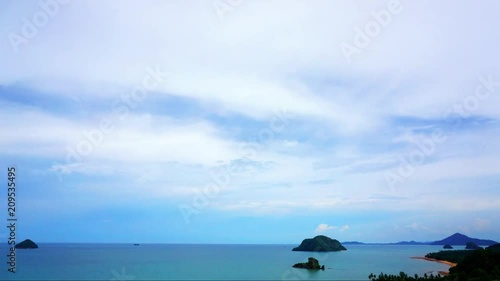 Sky clouds sea mountains and forests by timelapse