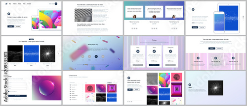 Vector templates for website design, minimal presentations, portfolio with vibrant colorful abstract gradient backgrounds. UI, UX, GUI. Design of headers, dashboard, contact forms, features page etc