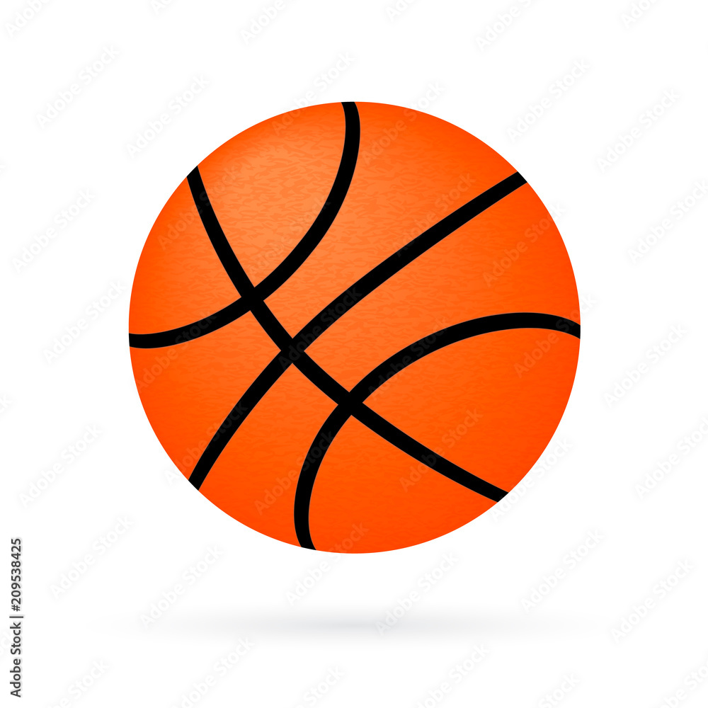 Basket ball isolated on white. Basketball icon. Cartoon sport vector illustration.