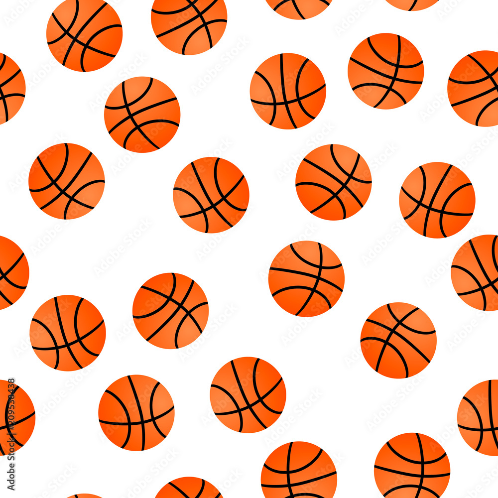 Orange basket balls on white background. Basketball seamless pattern. Cartoon sport vector illustration. Easy to edit design template.