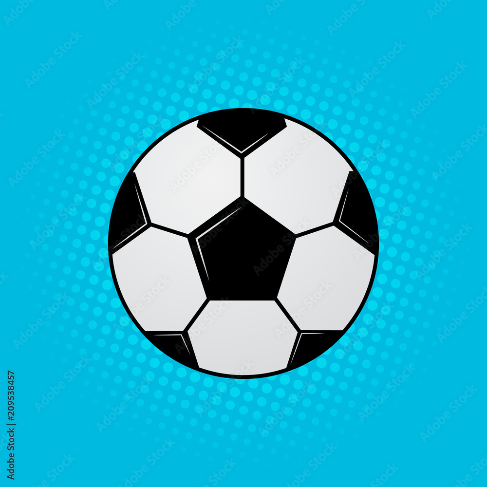 Soccer ball on blue background. Football banner in pop art style. Funny  cartoon sport vector illustration. Easy to edit design templatую Stock  Vector | Adobe Stock