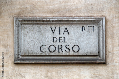 Photography via del corso rome street sign