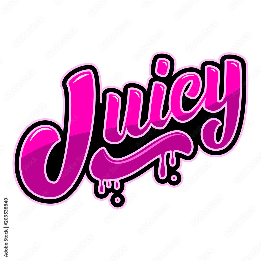 Juicy. Lettering phrase on white background. Design element for logo, poster, card, emblem, print.