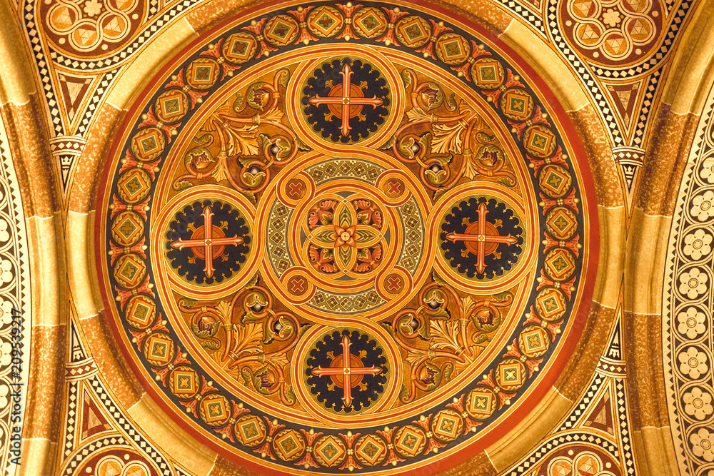 Decorative painted ceiling of an ancient orthodox church