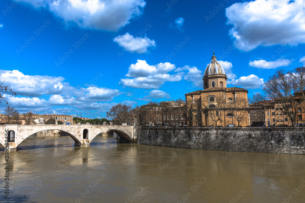 Embankment of the Tevere River. Rome, Italy.