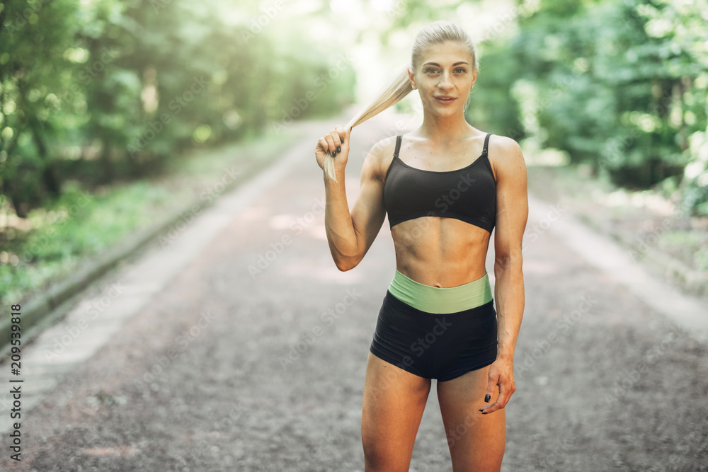 Young Woman Running. Beautiful fit Girl. Fitness model outdoors. Weight Loss. Young Woman Running. Beautiful fit Girl. Fitness model outdoors. Weight Loss.