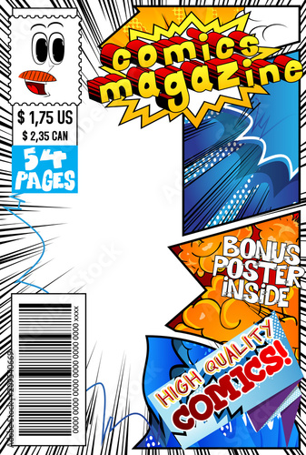 Editable comic book cover with abstract background.